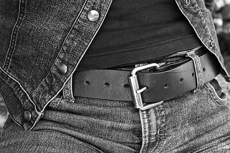 greyscale photo of wearing denim bottoms thumbnail