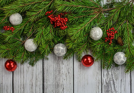 green, red, and silver baubles thumbnail