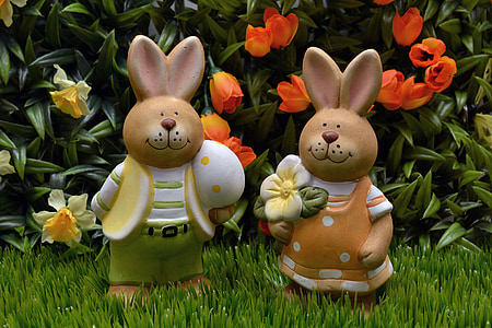 two ceramic rabbit garden statuettes thumbnail