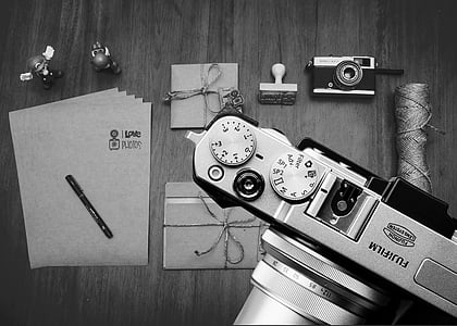 grayscale photography of Fujifilm camera thumbnail