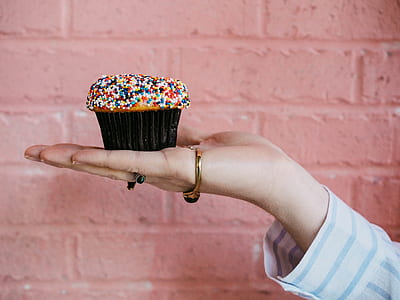 sprinkled cupcake on person's palm thumbnail