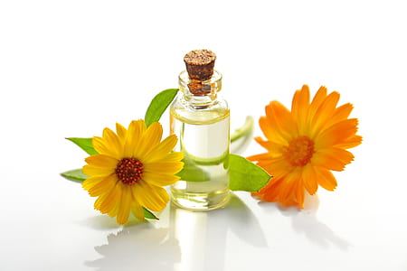 clear glass jar between yellow and orange petaled flowers thumbnail