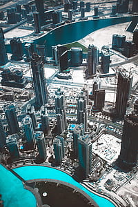aerial photograph of a city with tall buildings thumbnail