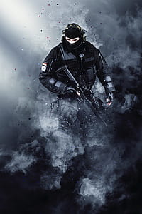 man holding assault rifle illustration thumbnail