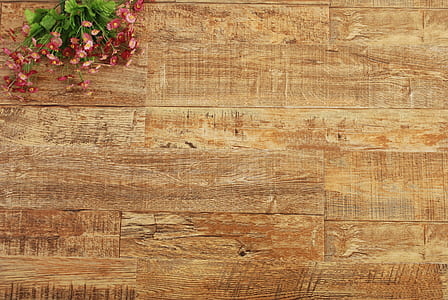 red petaled flowers on brown wooden surface thumbnail