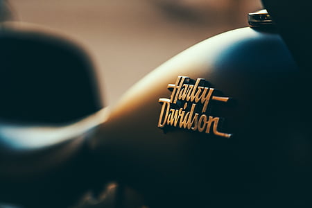 macro shot photography of Harley-Davidson logo thumbnail