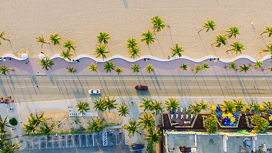 bird's eye view of red and white cars thumbnail