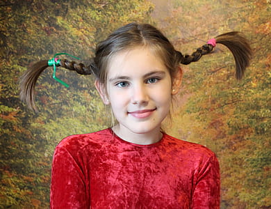 photo of a girl wearing red velvet crew-neck top thumbnail