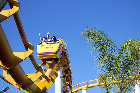 girls riding Pacific Park roller coaster thumbnail