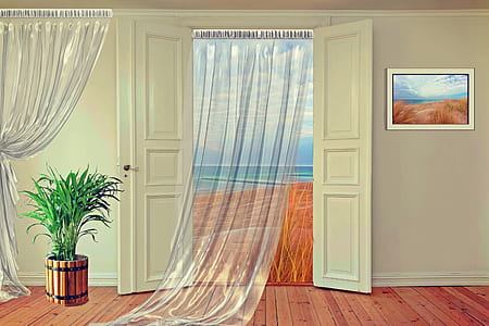 curtain on door 3D perspective view thumbnail