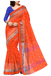 woman in orange and blue saree dress thumbnail