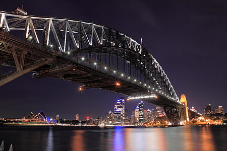 gray bridge during nighttime thumbnail