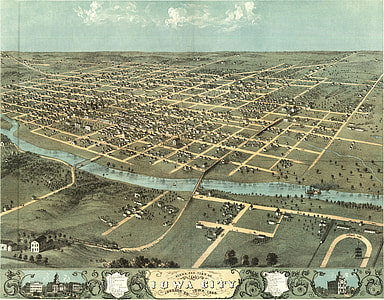 Bird's Eye City View in 1868 in Iowa City thumbnail