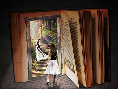 woman wearing black top and white skirt in front of book thumbnail