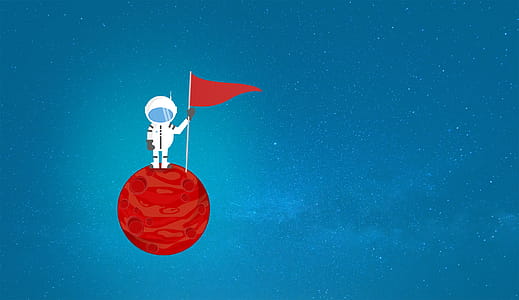 Cartoon Astronaut on a Planet Holding a Flag - With Copyspace thumbnail