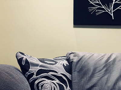 Focus Photography of Gray and Black Floral Throw Pillow thumbnail