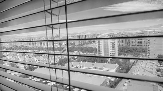 grayscale photo of window blind s thumbnail