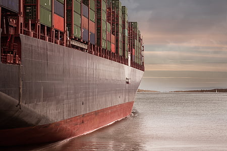cargo ship on water under gray sky photography thumbnail