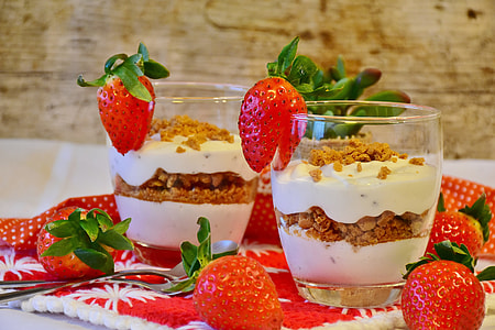 brown and white parfait with strawberries thumbnail
