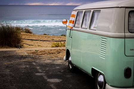 teal and white Volkswagen T1 van thumbnail