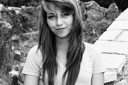 grayscale photo of white v-neck top thumbnail