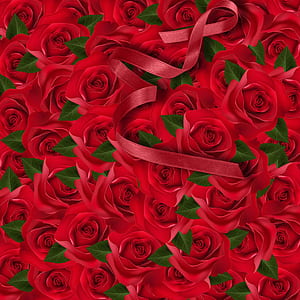 red ribbon on red roses thumbnail