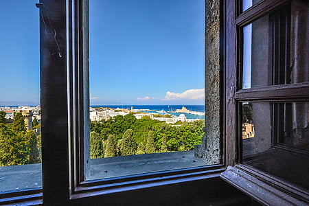 mediterranean, window, sea, rhodes, greece, greek thumbnail