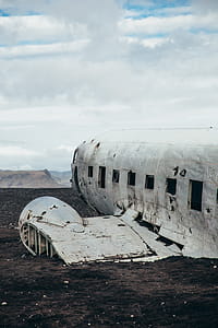 Crashed aircraft wreckage on the field thumbnail