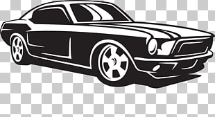 Compact car Automotive design Motor vehicle Classic car, car material, black and white Ford Mustang illustration PNG clipart