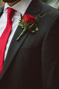 red rose on black suit jacket thumbnail