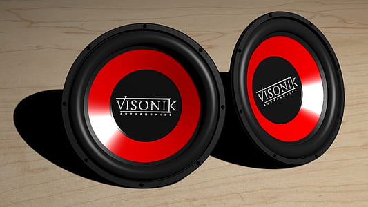 two red-and-black Visionik subwoofers thumbnail
