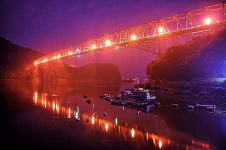 black metal bridge at nighttime thumbnail