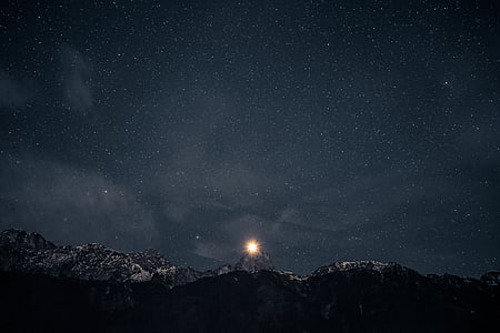 silhouette of mountain during starry night thumbnail