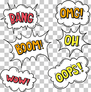 Comics Cartoon, Comics explosion cloud dialog, bang omg boom oh wow opps texts PNG clipart
