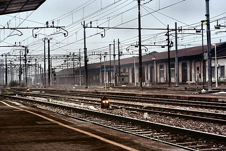 View OF Electricity wires and rail track in Italy thumbnail