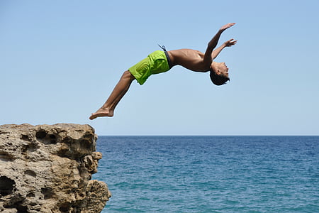 time lapse photography of man jumping off the cliff thumbnail