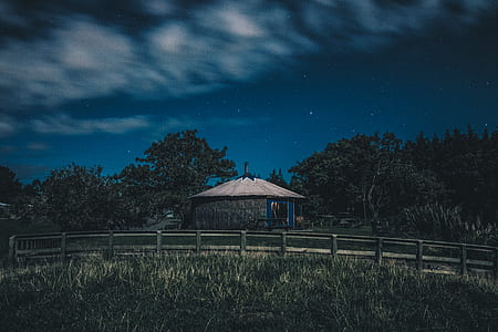 brown house under cloudy sky during nighttime thumbnail