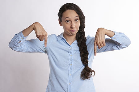 woman wearing blue button-up shirt thumbnail