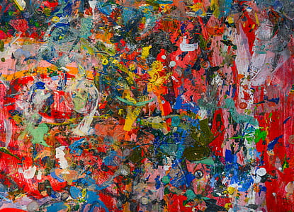 blue, red, and white abstract painting thumbnail