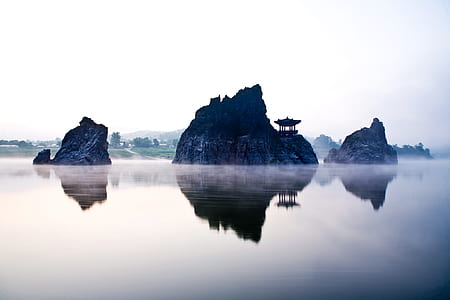 section, water, lake, sky, fog, rock thumbnail