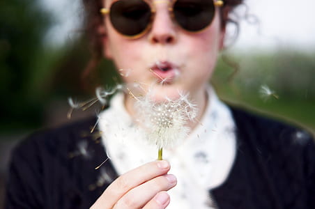 selective focus photography of woman blowing white dandelion at daytime thumbnail