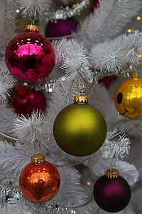 closeup photo of white Christmas tree with baubles thumbnail