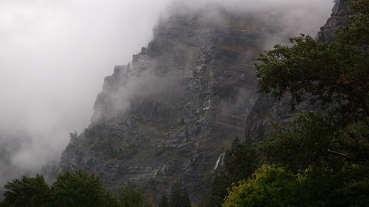 panoramic photo hill above forest covered with fog during daytime thumbnail