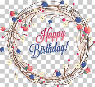 Flower Birthday Wreath, flowers ring, Happy Birthday illustration PNG clipart