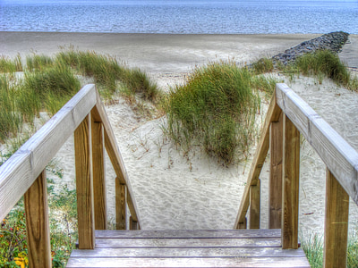 brown wooden stairs on seashore thumbnail