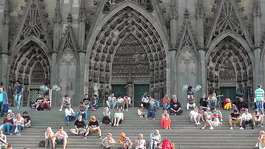 cologne cathedral, stairs, dom, human, building, church thumbnail