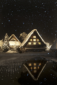 snowy house during night thumbnail
