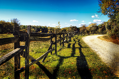 brown wooden farm fence beside the road during day thumbnail