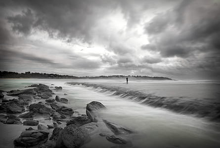 grayscale photography of seaside thumbnail