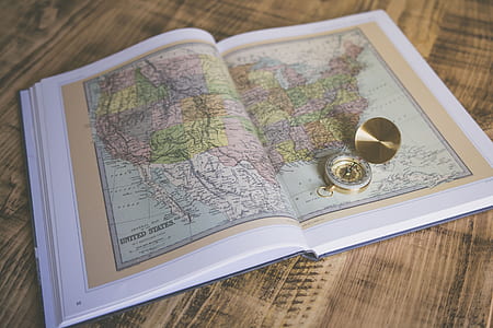 direction compass on opened map thumbnail
